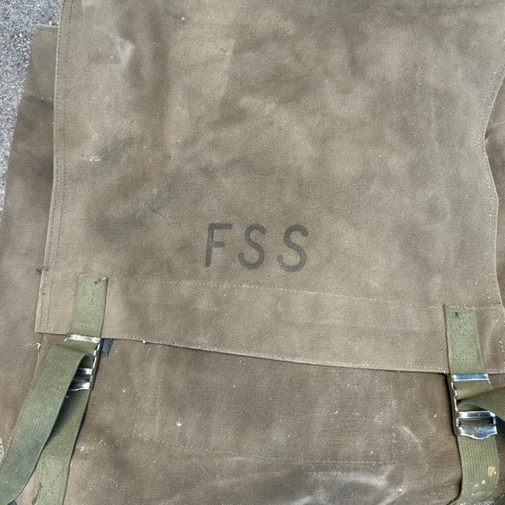 Vintage Military Canvas Rucksack FSS Stencil Olive Drab Field Bag Backpack